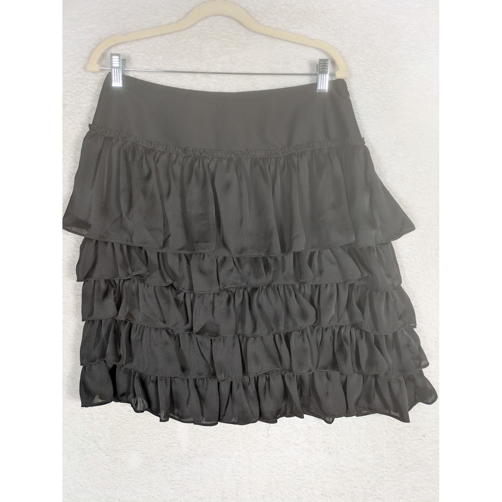DownEast Basics Ruffle Tiered Skirt Women's Small Black Knee Length Side Zip